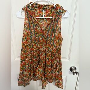 Free People Floral Print Sleeveless Tiered Tunic Tank